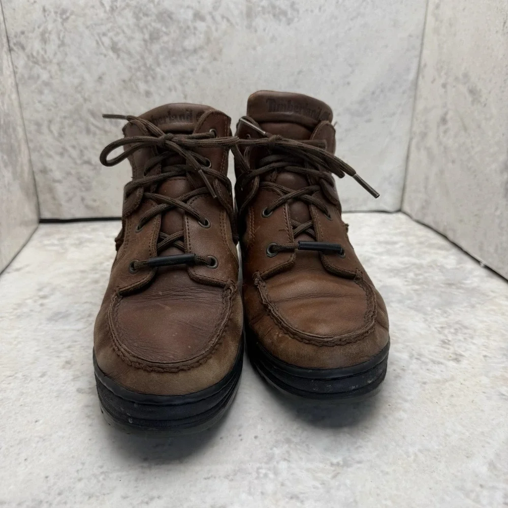 Timberland Mens Size 7.5M Brown Leather Moc Toe Chukka Boots Waterproof Outdoor